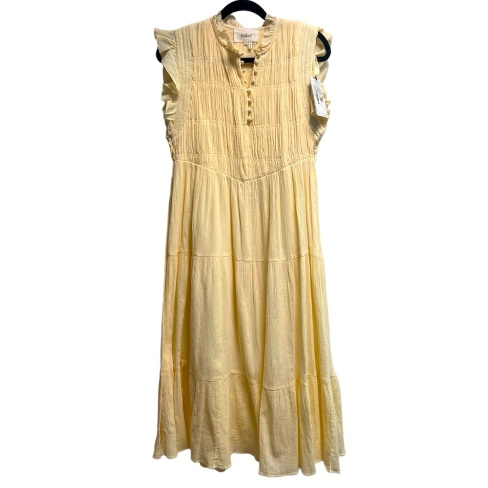 BA&SH Women’s Yellow Noah Shirred Midi Dress - Size 2 - (medium) -NWT